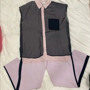 Club Monaco lilac silk top and tuxedo pant set size XS 2